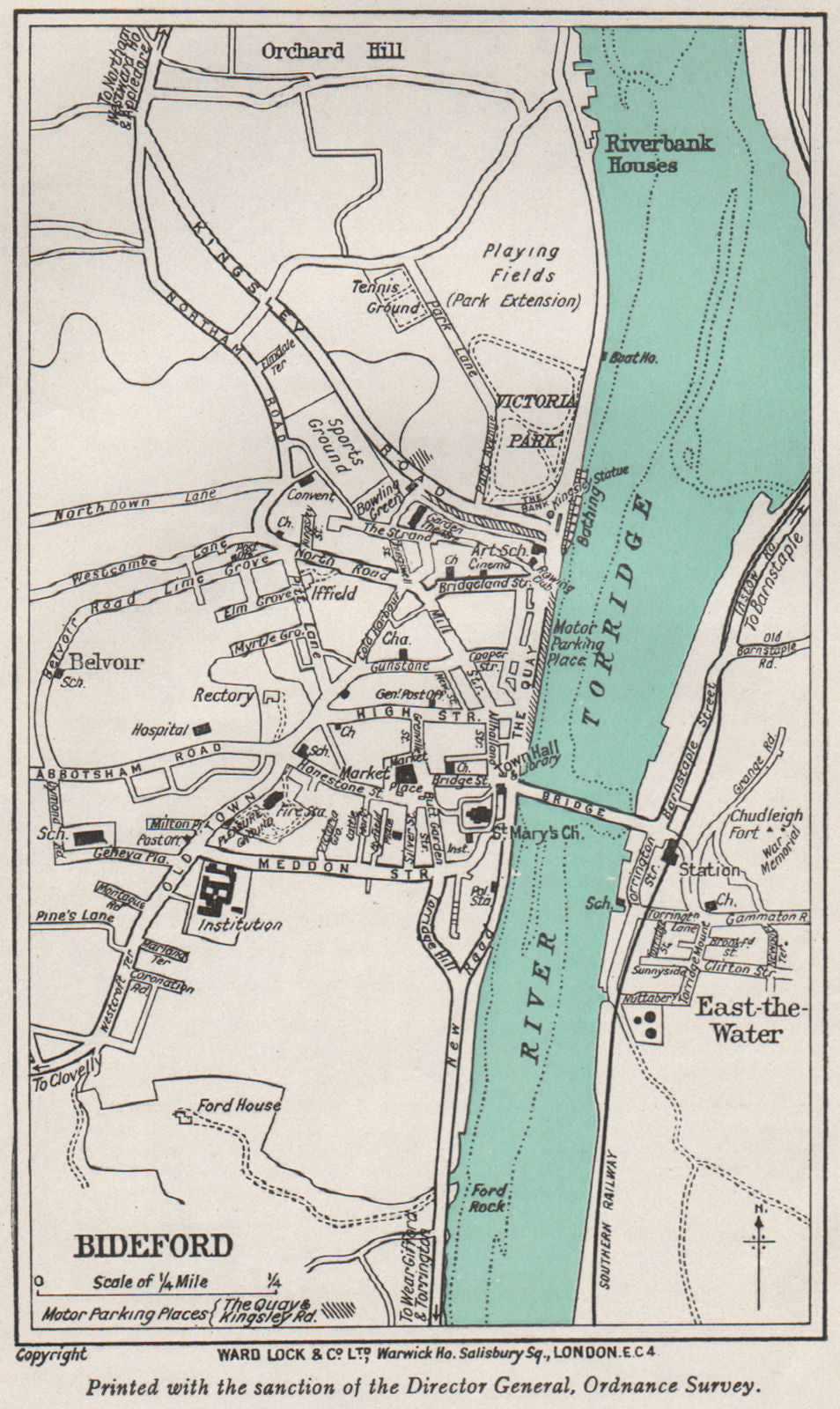 BIDEFORD vintage town/city plan. Devon. WARD LOCK 1946 old vintage map chart